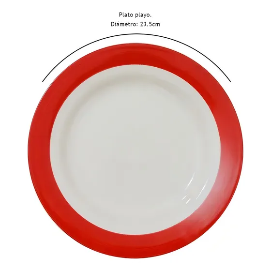 Set X12 Platos Playos Rojos Biona Donna Aquarela Primavera Color Rojo