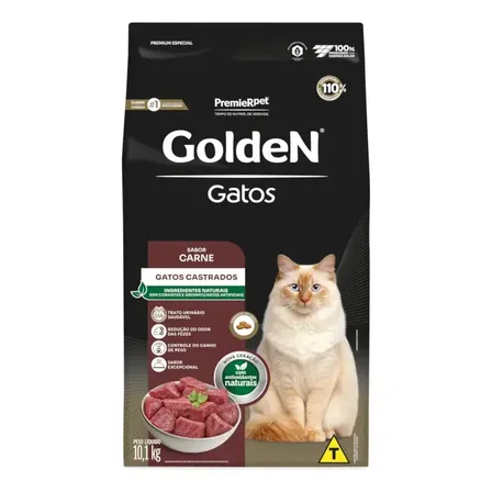 Golden Gatos Castrados Carne 10,1kg Alimento Ração Saudável