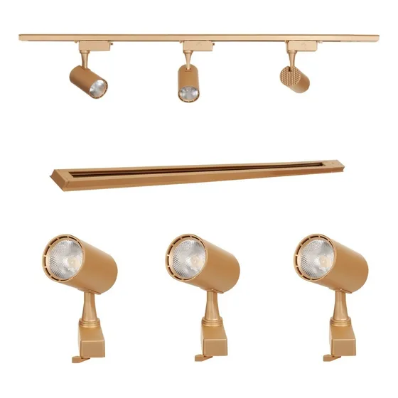 Kit Eletrificado Trilhos 1m + 3 Spots Led 7w Dourado Fosco
