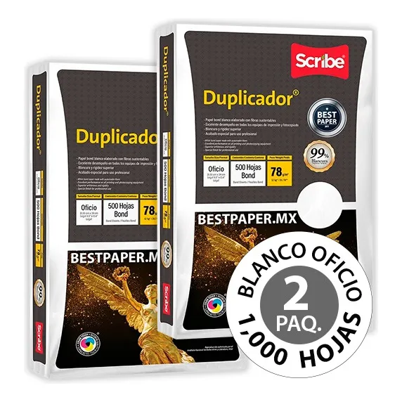 Papel Duplicador Blanco Oficio - 2 Paquetes (1,000 Hojas)