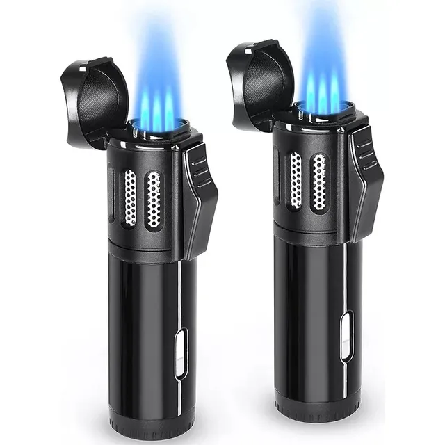 2 Piezas Encendedor De Gas Butano Recargable Con 3 Chorros Saiviek Dz328,encendedores De Antorcha Resistentes Al Viento,ajustable, Portátil, Multiusos, Para Hombres Y Mujeres (butano No Incluido), Col