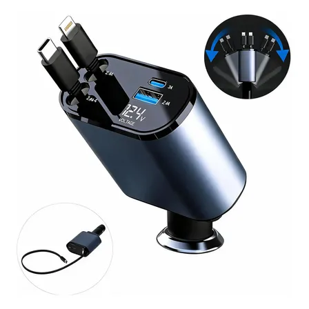 Carregador Veicular 120w Compatível Com iPhone 8 X Xr 11 12 Preto