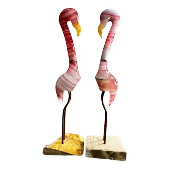 Pareja De Flamingos, Garzas Decorativas Ónix Y Mármol 40 Cm