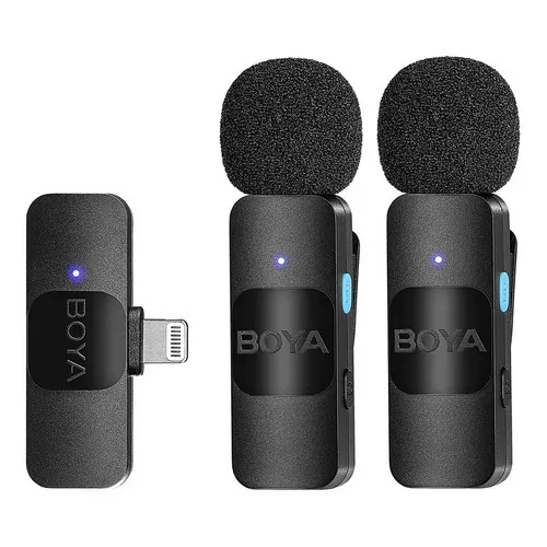 Microfone Boya By v2 Sem Fio 2.4G Lapela Compatível com dispositivos iOS somente com saída Lightning