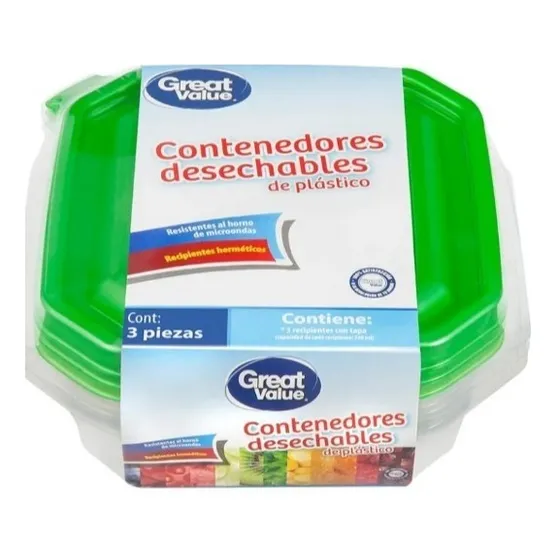 Set D Contenedores Great Value  Desechables 4paq De 3pzs C\u