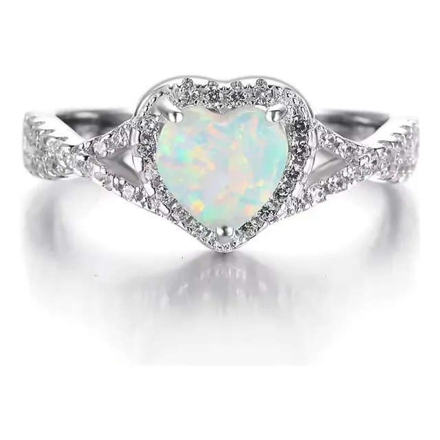 Anillo Corazon Plata Ley 925 Zirconia Opalo Y Caja De Regalo