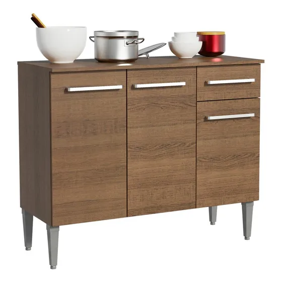Gabinete Bajo Cocina Madesa Emilly 3 Puertas y 1 Cajón Color Marrón