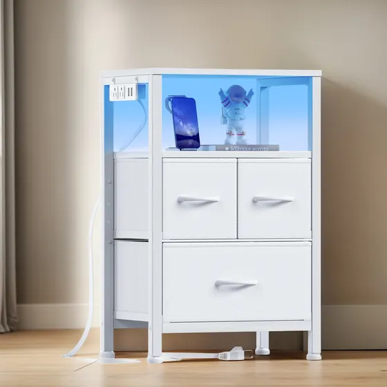 Mesita De Noche Con Estación De Carga Y Puertos Usb 60 Cm