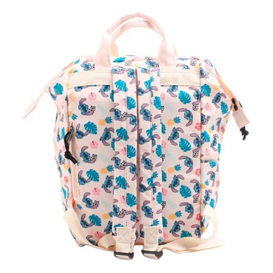 Mochila Juvenil Stitch Satin Ds80849 Intek Color Pastel Rosado Diseño De La Tela Multicolor