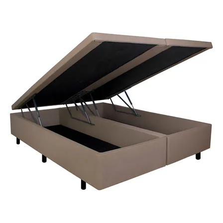 Base Box Baú Casal Bipartido 138x188x42 Courino Linho Bege