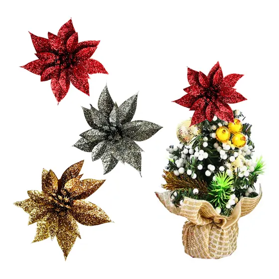 12 Flor Nochebuena Artificial 8.5cm Navidad Colores Adorno