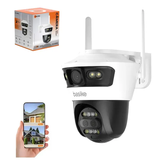 Câmera De Segurança Ip Wifi 360° 4K Tripla Lentes IP66 Externa Interna Para Casa Visão Noturna Infravermelha, Ptz Sensor De Movimento Áudio Bidirecional APP Yoosee Câmera Monitoramento