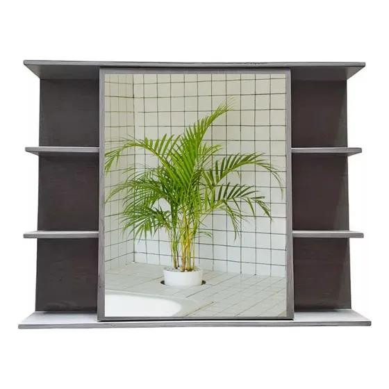 Espejo Botiquin Con Repisas Madera Minimalista 78x60 Marco Gris