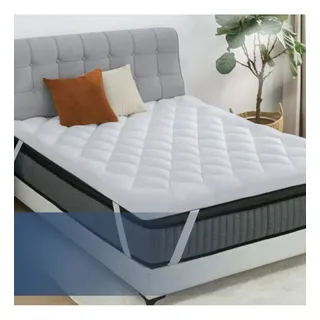 Pillow Top Protetor Colchão Cama Casal 400 Fios Toque Macio Branco Liso Casal