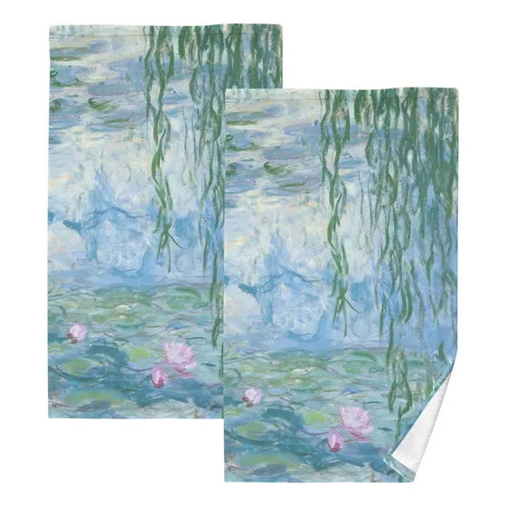 2 Toalla Mano Lirio Agua Claude Monet Pintura Al Oleo