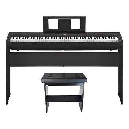Kit Piano Yamaha P45 + Estante Suporte Movel Yp45 + Banqueta Cor Preto