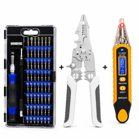 Kit Jogo De Chave Manutenção Celular Pc Eletrônicos Profissional + Caneta Medidora Tensão Corrente E Alicate Multifuncional Exbom
