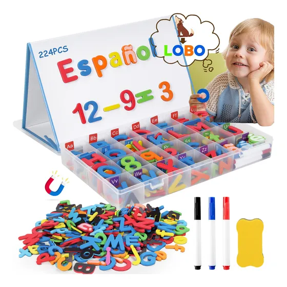 Cddgl Letras Magnéticas Español 224 Piezas + 3 Marcadores de Pizarra | Juguete Educativo Montessori Niños 3-8 Años | Kit Escolar/Hogar con Borrador Reutilizable | Alfabeto, Números