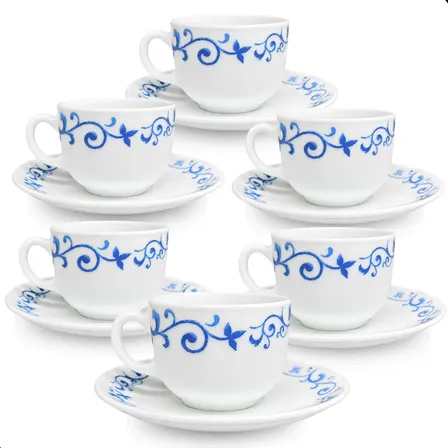 Conjunto 12 Peças 6 Xícaras 150ml E 6 Pires Para Café E Chá Branco Floral