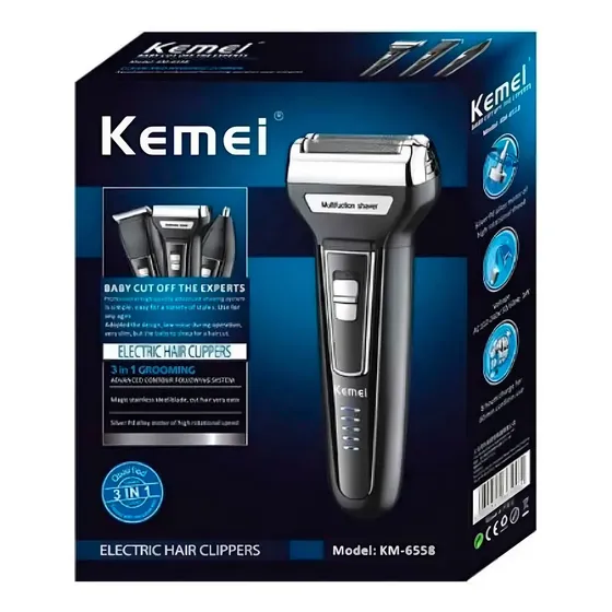 Afeitadora Eléctrica Inalámbrica Kemei KM-5561 3 en 1 Azul Lavable | Cuotas sin interés