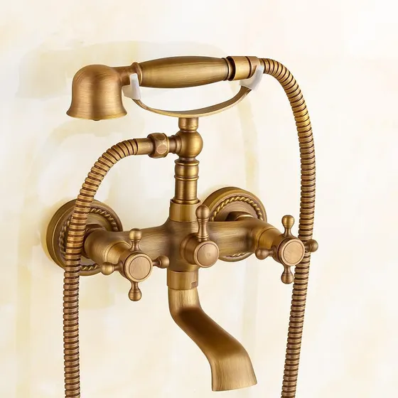 Grifo Mezclador Baño Montado Pared Mango Cabezal Ducha Retro