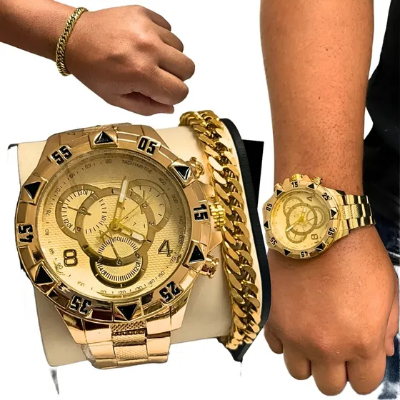 Relógio Masculino Banhado A Ouro Original Barato C/ Pulseira