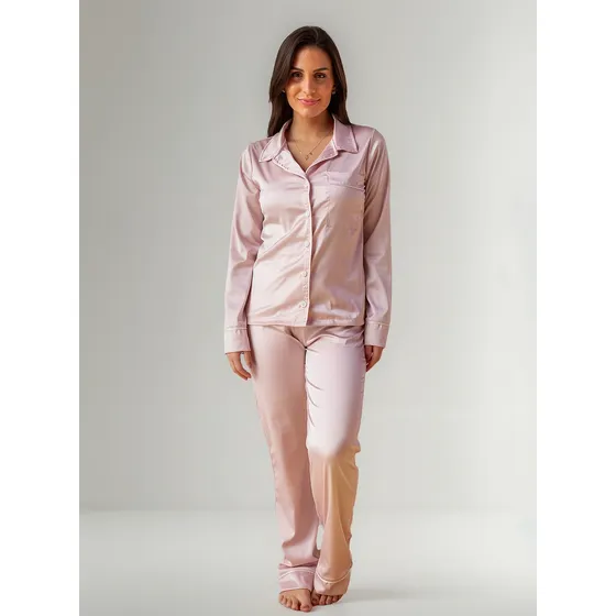Pijama Americano Longo De Cetim Rose
