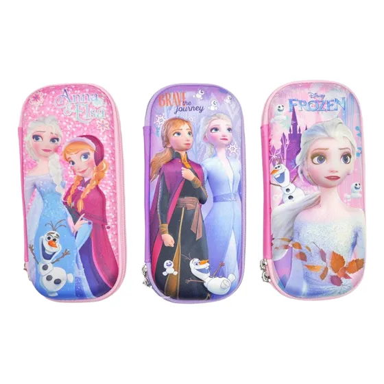3 Pzas Estuche Para Lápices Lapicera 3d Escolar Frozen Elsa Rosa Frozen