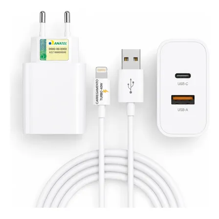 Carregador Turbo 40w Para iPhone 8 X Xr 11 12 13 14 Android Branco