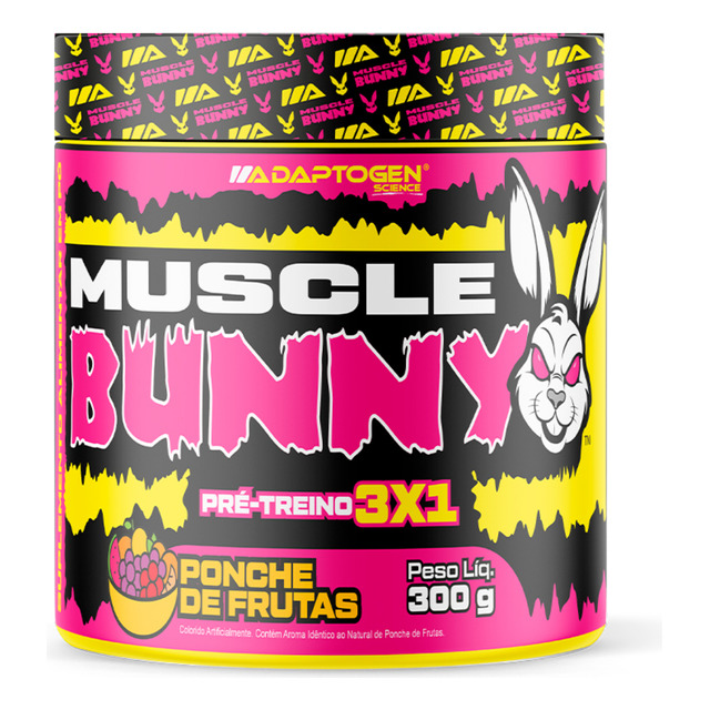 Pré Treino Muscle Bunny C/300g - Adaptogen Sabor Ponche De Frutas