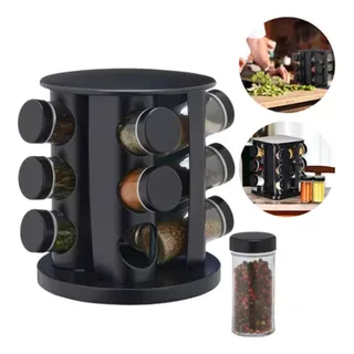 Porta Tempero GiratĂłrio Com 12 Potes De Vidro 90g Original Porta Tempero GiratĂłrio Com 12 Potes De Vidro 90g Original