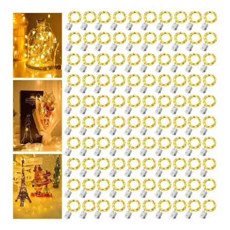 Kit 100 Fio Fada Cordão Luz 2m 20 Leds Decoração Artezenato Luzes Fada Led Pisca Iluminação Pilhas Para Garrafas Árvore De Natal Casamentobranco Quente Branco Quente Branco Quente