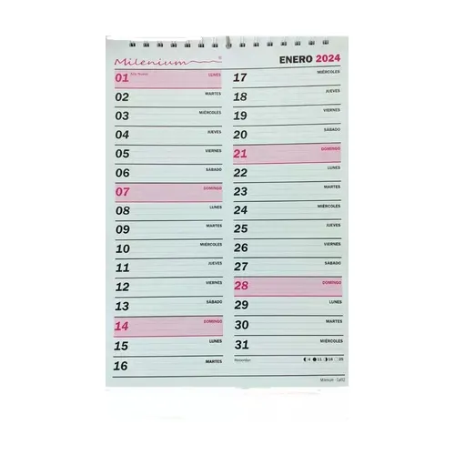 Almanaque Calendario Milenium 2024 Oficio Vertical Mensual 