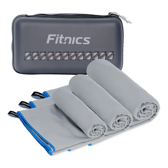 Toalla Microfibra Fitnics Speedy Set 3 Secado Rapido con Estuche de Viaje Color Gris