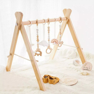 Gimnasio Para Bebé Con 6 Juguetes Interactivos Sensorial Extraíbles, Plegable De Madera Gimnasio Para Bebé Con 6 Juguetes Interactivos Sensorial Extraíbles, Plegable De Madera