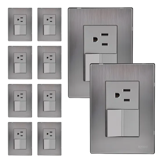 Pack 10 Piezas Apagador + Contacto Igoto Gris Plata Plateado