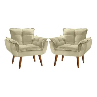 Kit 2 Poltrona Decorativa Opala Para Sala Recepção Luxo Cor Bege Kit 2 Poltrona Decorativa Opala Para Sala Recepção Luxo Cor Bege