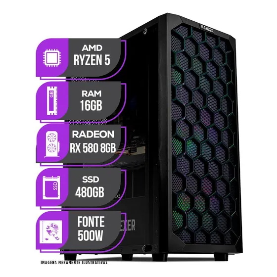 Pc Gamer Mancer, Amd Ryzen 5, Rx 580, 16gb Ddr4, Ssd 480gb