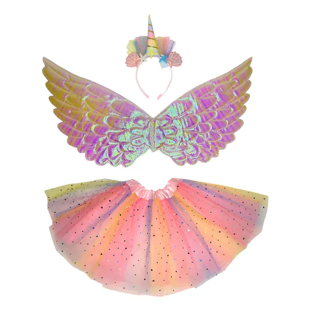 Set De Unicornio Pollera Tutu Tiara Y Alas Para Niñas Color