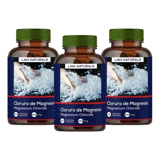Pack 3 Frascos Cloruro de Magnesio Cápsulas Lima Naturals 900mg Suplemento | Cuotas sin interés