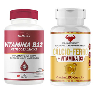 Kit Vitamina B12 1000mg + Cálcio, Ferro, D3 - 2 Potes Kit Vitamina B12 1000mg + Cálcio, Ferro, D3 - 2 Potes