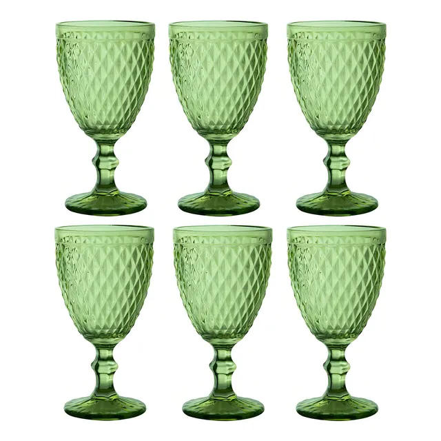 Juego 6 Copas Cristal Color Labrado Vino Agua 330 Ml Color Verde Olivo