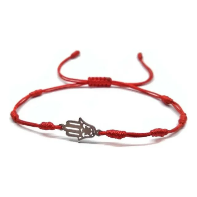 Pulsera Hilo Rojo Siete Nudos Mano Fátima Hamsa Acero Inox
