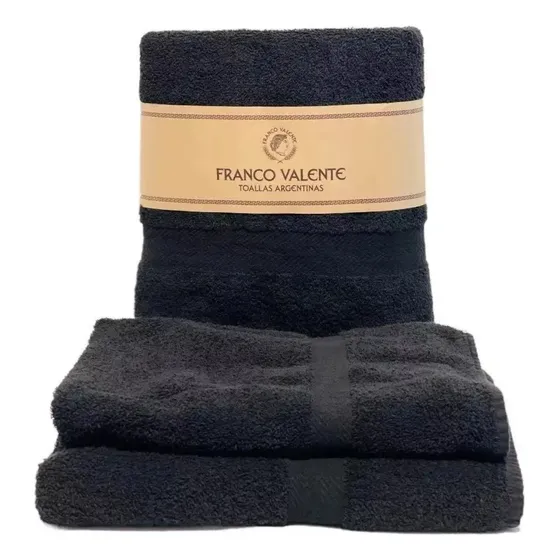 Juego Toalla Y Toallon Franco Valente 400g 100% Algodón Negro Lisa