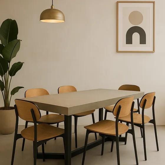 Mesa Microcemento Gris Claro Con Estructura Hierro Gris Negro
