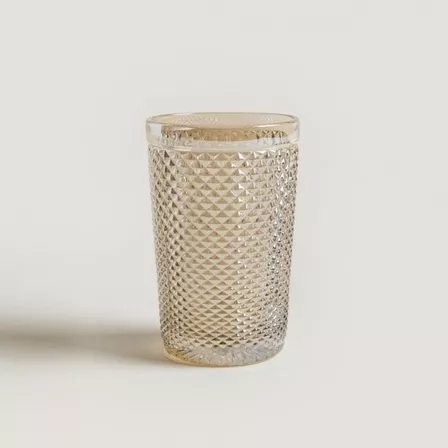 Vaso Alto De Vidrio Labrado Diamante Ambar 400ml X6