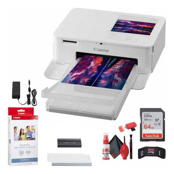 Compact Photo Printer Canon Selphy Cp1500 White +bundle