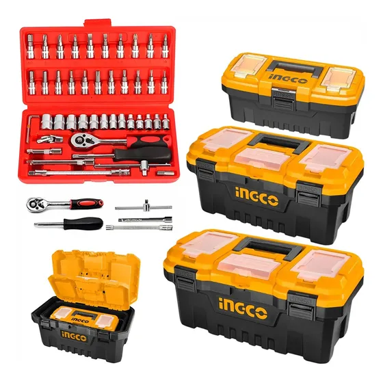 Juego De 3 Cajas De Herramientas +set Dados Puntas 1/4 46pza Color Naranja Claro