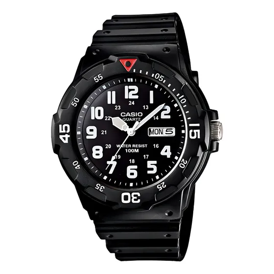 Reloj pulsera Casio Mrw-200h-1b con correa de resina color negro - bisel negro/rojo
