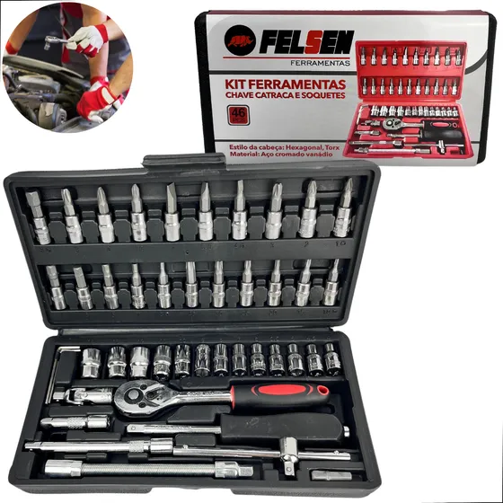 Kit De Ferramentas Chave Catraca E Soquetes Profissional